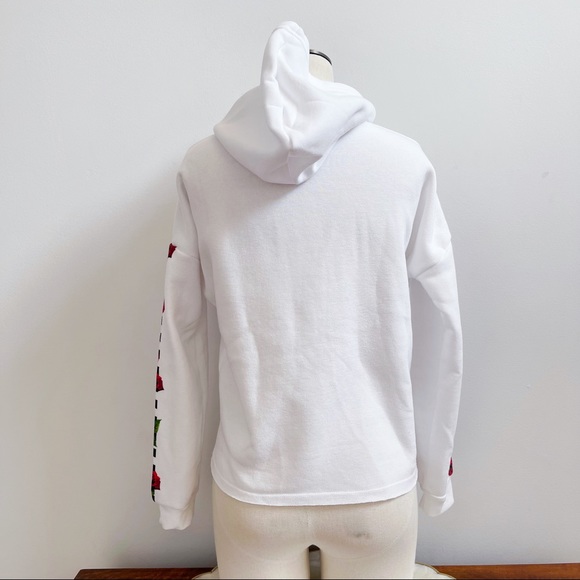 White Black Checkered Red Roses Influenced Hoodie Youth XL - Picture 6 of 14